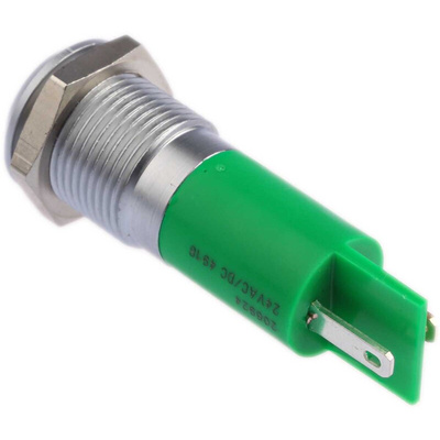RS PRO Green Panel Mount Indicator, 14mm Mounting Hole Size, Solder Tab Termination, IP67