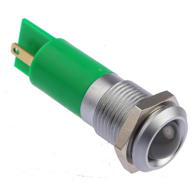 RS PRO Green Panel Mount Indicator, 14mm Mounting Hole Size, Solder Tab Termination, IP67