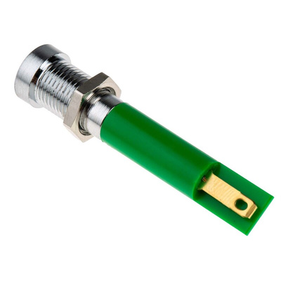 RS PRO Green Panel Mount Indicator, 24V ac, 8mm Mounting Hole Size, Solder Tab Termination