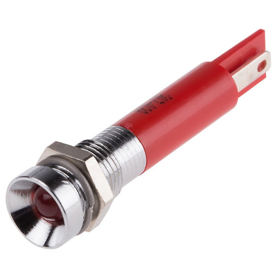 RS PRO Red Panel Mount Indicator, 12V ac, 8mm Mounting Hole Size, Solder Tab Termination