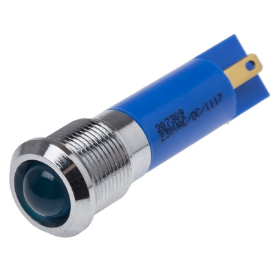 RS PRO Blue Panel Mount Indicator, 230V ac, 12mm Mounting Hole Size, IP67