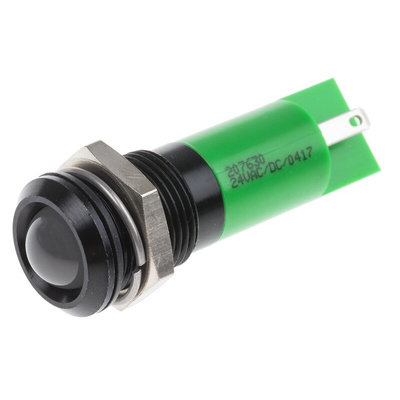 RS PRO Green Panel Mount Indicator, 14mm Mounting Hole Size, Solder Tab Termination, IP67