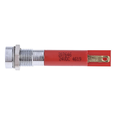 RS PRO Red Flashing LED Panel Mount Indicator, 24V dc, 8mm Mounting Hole Size, Solder Tab Termination