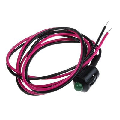 RS PRO Green Panel Mount Indicator, 2V dc, 8mm Mounting Hole Size, Lead Wires Termination