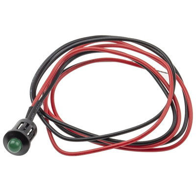 RS PRO Green Panel Mount Indicator, 12V dc, 8mm Mounting Hole Size, Lead Wires Termination