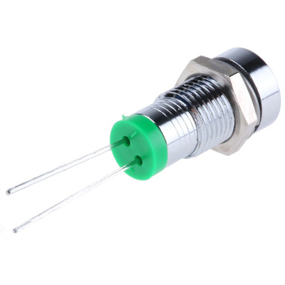 RS PRO Green Panel Mount Indicator, 2V dc, 8mm Mounting Hole Size, Solder Tab Termination