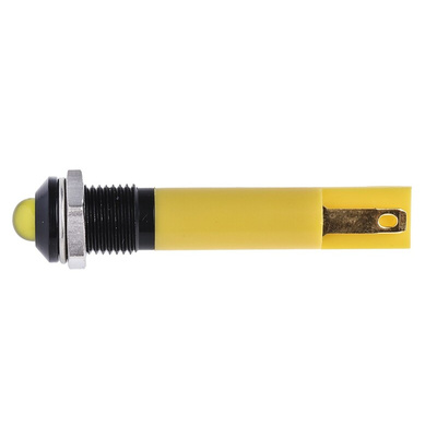 RS PRO Yellow Panel Mount Indicator, 24V dc, 8mm Mounting Hole Size, Solder Tab Termination
