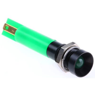 RS PRO Green Panel Mount Indicator, 12V dc, 8mm Mounting Hole Size, Solder Tab Termination