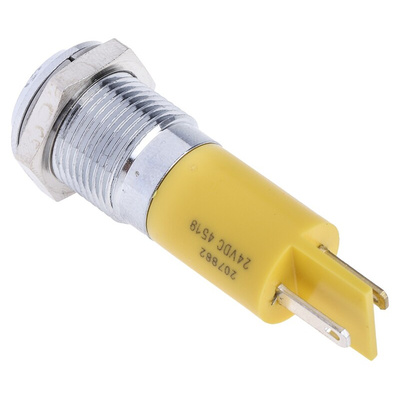RS PRO Yellow Panel Mount Indicator, 24V dc, 14mm Mounting Hole Size, Solder Tab Termination