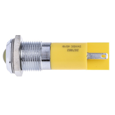 RS PRO Yellow Panel Mount Indicator, 24V dc, 14mm Mounting Hole Size, Solder Tab Termination