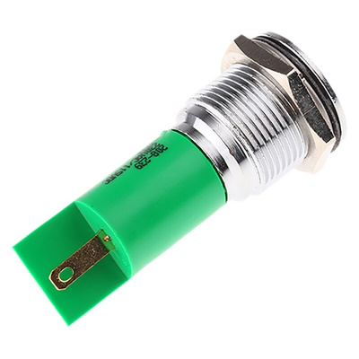 RS PRO Green Panel Mount Indicator, 115 V dc, 230V ac, 16mm Mounting Hole Size, Solder Tab Termination