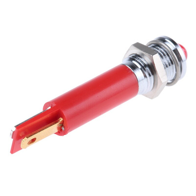 RS PRO Red Flashing LED Panel Mount Indicator, 12V dc, 8mm Mounting Hole Size, Solder Tab Termination