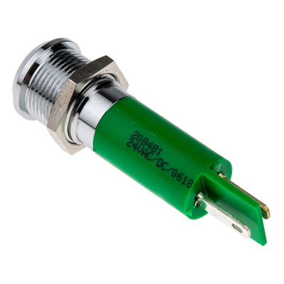 RS PRO Green Panel Mount Indicator, 12mm Mounting Hole Size, Solder Tab Termination, IP67