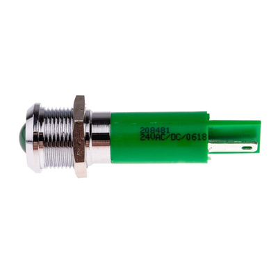 RS PRO Green Panel Mount Indicator, 12mm Mounting Hole Size, Solder Tab Termination, IP67