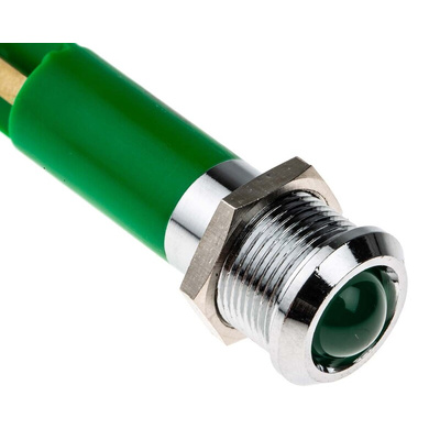 RS PRO Green Panel Mount Indicator, 12mm Mounting Hole Size, Solder Tab Termination, IP67