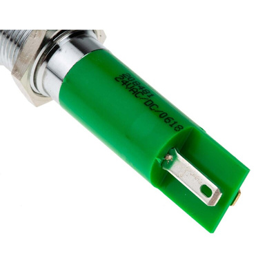 RS PRO Green Panel Mount Indicator, 12mm Mounting Hole Size, Solder Tab Termination, IP67