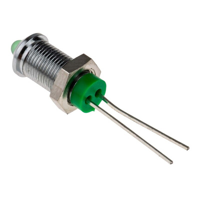 RS PRO Green Panel Mount Indicator, 2V dc, 6mm Mounting Hole Size, Lead Pin Termination