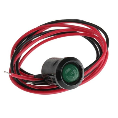 RS PRO Green Panel Mount Indicator, 24V dc, 12mm Mounting Hole Size, Lead Wires Termination