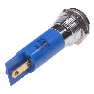 RS PRO Blue Panel Mount Indicator, 12mm Mounting Hole Size, Solder Tab Termination, IP67