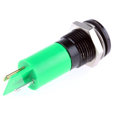 RS PRO Green Panel Mount Indicator, 240V, 14.5mm Mounting Hole Size, Solder Tab Termination, IP40
