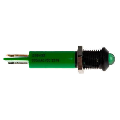 RS PRO Green Panel Mount Indicator, 230V ac, 8mm Mounting Hole Size