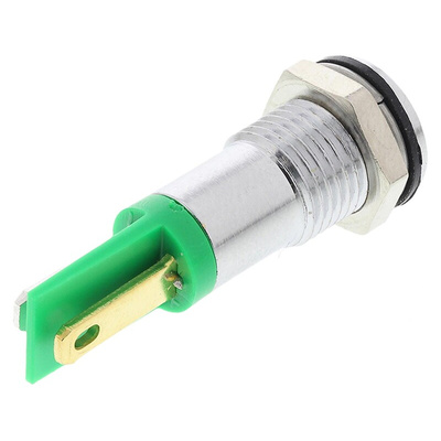 RS PRO Green Panel Mount Indicator, 2V dc, 8mm Mounting Hole Size, Solder Tab Termination