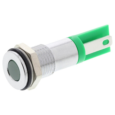 RS PRO Green Panel Mount Indicator, 2V dc, 8mm Mounting Hole Size, Solder Tab Termination