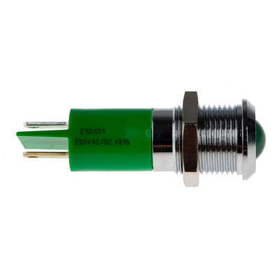 RS PRO Green Panel Mount Indicator, 230V ac, 14mm Mounting Hole Size, IP67