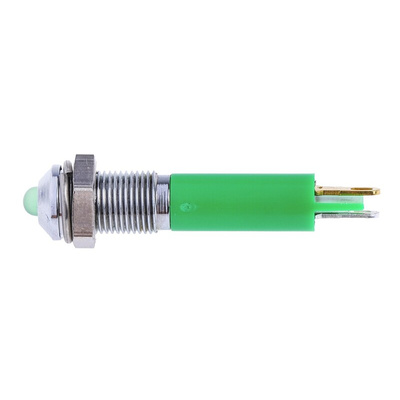 RS PRO Green Panel Mount Indicator, 12V dc, 6mm Mounting Hole Size, Solder Tab Termination