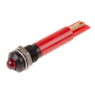 RS PRO Red Flashing LED Panel Mount Indicator, 12V dc, 8mm Mounting Hole Size, Solder Tab Termination