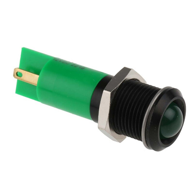 RS PRO Green Panel Mount Indicator, 12V dc, 14mm Mounting Hole Size, Solder Tab Termination