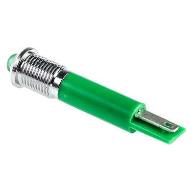 RS PRO Green Panel Mount Indicator, 24V ac, 8mm Mounting Hole Size, Solder Tab Termination