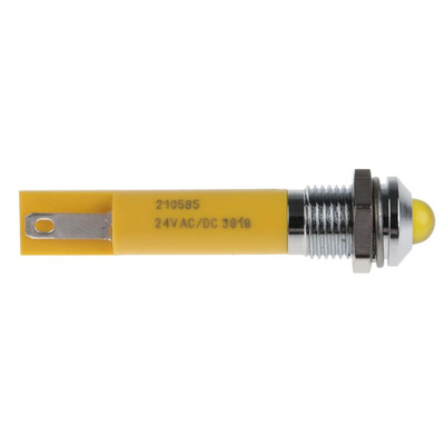 RS PRO Yellow Panel Mount Indicator, 24V ac, 8mm Mounting Hole Size, Solder Tab Termination