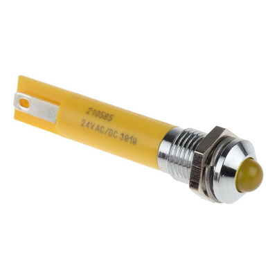 RS PRO Yellow Panel Mount Indicator, 24V ac, 8mm Mounting Hole Size, Solder Tab Termination