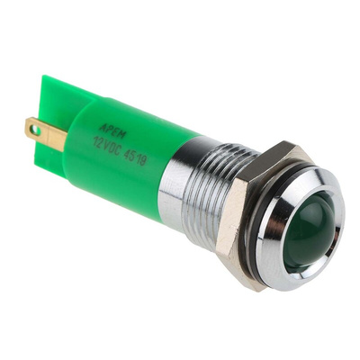 RS PRO Green Panel Mount Indicator, 12V, 14mm Mounting Hole Size, IP67