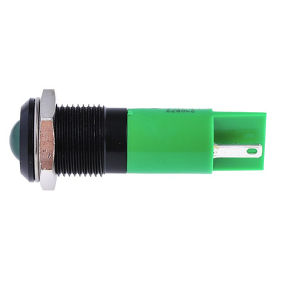 RS PRO Green Panel Mount Indicator, 24V dc, 14mm Mounting Hole Size, Solder Tab Termination