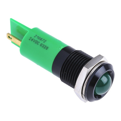 RS PRO Green Panel Mount Indicator, 24V dc, 14mm Mounting Hole Size, Solder Tab Termination