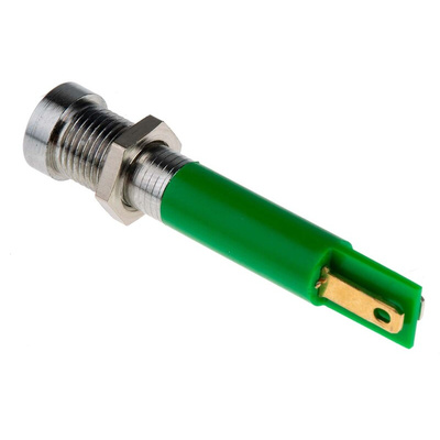 RS PRO Green Panel Mount Indicator, 12V dc, 8mm Mounting Hole Size, Solder Tab Termination