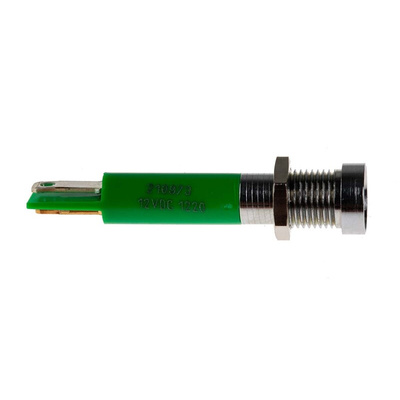RS PRO Green Panel Mount Indicator, 12V dc, 8mm Mounting Hole Size, Solder Tab Termination