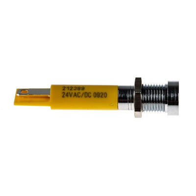 RS PRO Yellow Panel Mount Indicator, 24V dc, 8mm Mounting Hole Size, Solder Tab Termination