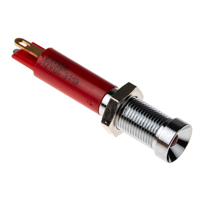 RS PRO Red Panel Mount Indicator, 12V dc, 6mm Mounting Hole Size, Solder Tab Termination