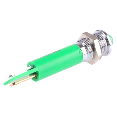 RS PRO Green Panel Mount Indicator, 12V dc, 8mm Mounting Hole Size, Solder Tab Termination