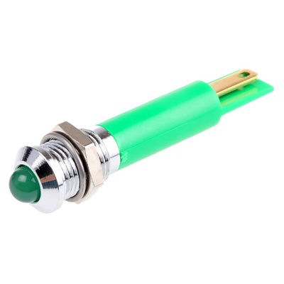 RS PRO Green Panel Mount Indicator, 12V dc, 8mm Mounting Hole Size, Solder Tab Termination