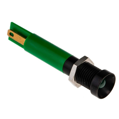 RS PRO Green Panel Mount Indicator, 24V dc, 8mm Mounting Hole Size, Solder Tab Termination