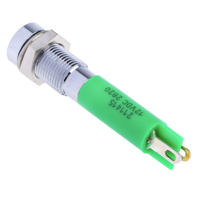 RS PRO Green Panel Mount Indicator, 12V dc, 6mm Mounting Hole Size, Solder Tab Termination