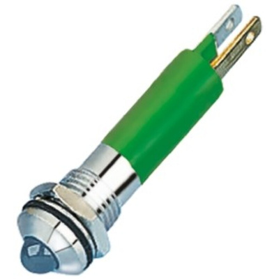 RS PRO Green Panel Mount Indicator, 24V ac/dc, 8mm Mounting Hole Size, Solder Tab Termination, IP67