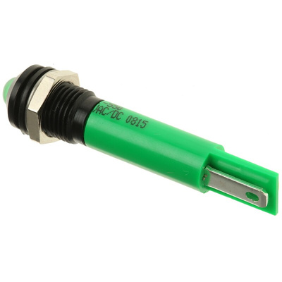 RS PRO Green Panel Mount Indicator, 24V ac/dc, 8mm Mounting Hole Size, Solder Tab Termination, IP67