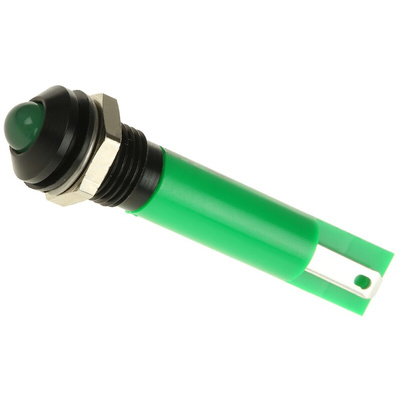 RS PRO Green Panel Mount Indicator, 24V ac/dc, 8mm Mounting Hole Size, Solder Tab Termination, IP67