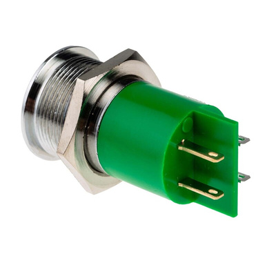 RS PRO Green Panel Mount Indicator, 22mm Mounting Hole Size, Solder Tab Termination