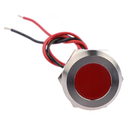 RS PRO Red Panel Mount Indicator, 24V dc, 22mm Mounting Hole Size, Lead Wires Termination, IP67